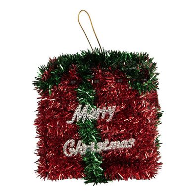 Clayre & Eef Weihnachtsanhänger Geschenk 9x9x10 cm Rot Kunststoff (Gr. 9x9x10 cm)