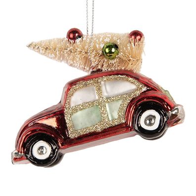 Clayre & Eef Weihnachtsanhänger Auto 8x4x6 cm Rot Glas (Gr. 8x4x6 cm)