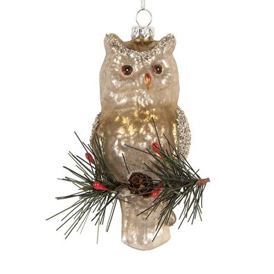 Clayre & Eef Weihnachtsanhänger Eule 6x5x12 cm Goldfarbig Glas (Gr. 6x5x13 cm)