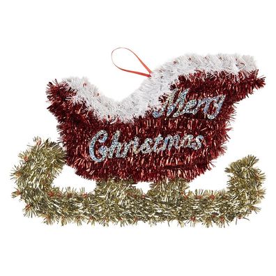 Clayre & Eef Weihnachtsanhänger Schlitten 35x2x23 cm Rot Kunststoff (Gr. 35x2x23 cm)