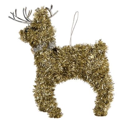 Clayre & Eef Weihnachtsanhänger Hirsch 17x5x13 cm Goldfarbig Kunststoff