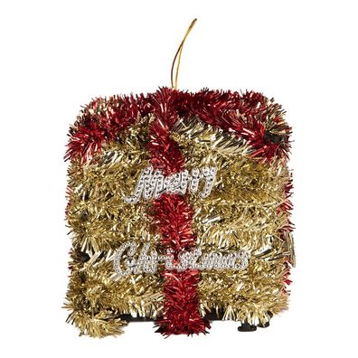 Clayre & Eef Weihnachtsanhänger Geschenk 9x9x10 cm Goldfarbig Kunststoff