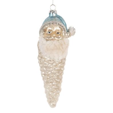 Clayre & Eef Weihnachtsanhänger Weihnachtsmann Ø 6x16 cm Silberfarbig Glas