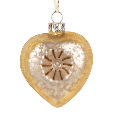 Clayre & Eef Weihnachtsanhänger Herz 5x3x7 cm Goldfarbig Glas (Gr. 5x3x7 cm)