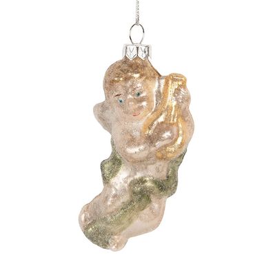 Clayre & Eef Weihnachtsanhänger Engel 5x3x10 cm Silberfarbig Glas (Gr. 5x3x10 cm)