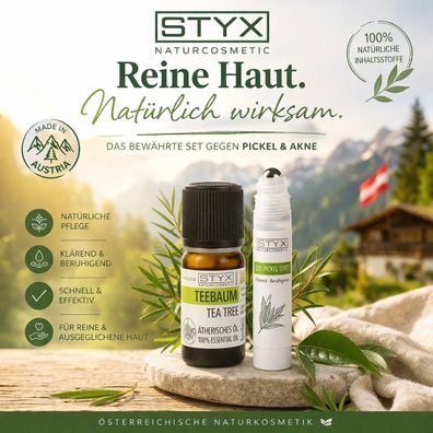 Teebaumöl + SOS Pickel Stift Set gegen Pickel Akne Hautrein STYX Naturkosmetik