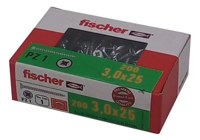 200x fischer Spanplattenschrauben 3,0x25 PZ1 Holzschrauben verzinkt Vollgewinde