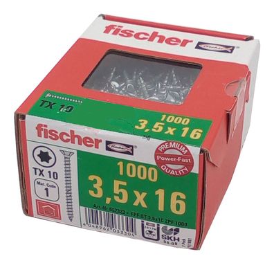 1000x fischer Spanplattenschraube 3,5x16 TX10 Holzschrauben verzinkt Vollgewinde
