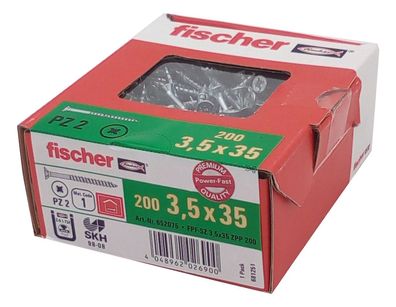 200x fischer Spanplattenschrauben 3,5x35 PZ2 Holzschrauben verzinkt Teilgewinde