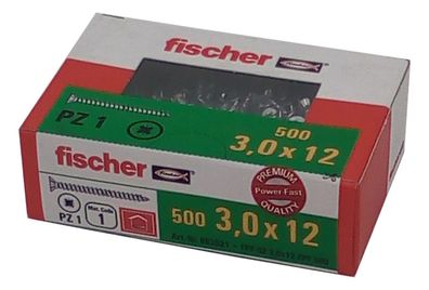 500x fischer Spanplattenschrauben 3,0x12 PZ1 Holzschrauben verzinkt Vollgewinde