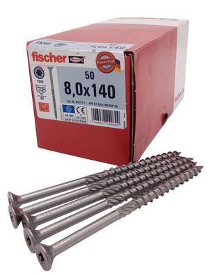 50x fischer Spanplattenschrauben 8,0x140 Power Fast A2 TX Senkkopf Teilgewinde