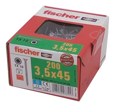 200x fischer Spanplattenschrauben 3,5x45 TX10 Holzschrauben verzinkt Vollgewinde