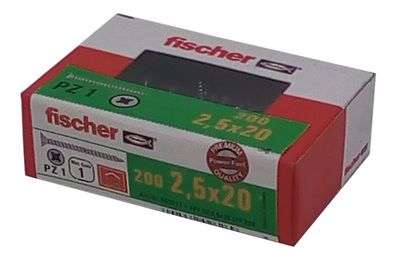 200x fischer Spanplattenschrauben 2,5x20 PZ1 Holzschrauben verzinkt Vollgewinde