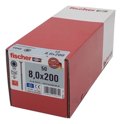 50x fischer Holzschraube 8,0x200 Edelstahl A4 TX Senkkopf Teilgewinde Schraube