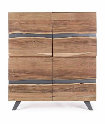 Schrank Aron aus Akazienholz, modern, Natur, 118 cm breit, mit Metallgestell und 4 Tü
