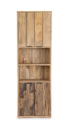 Schrank Nashik aus Mangoholz, massiver Stil, natur, mit recycelten Holztüren, schmal