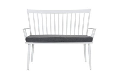 Gartenbank Alvena mit Kissen aus Aluminium und Stoff, klassischer Stil, weiß-grau, fü