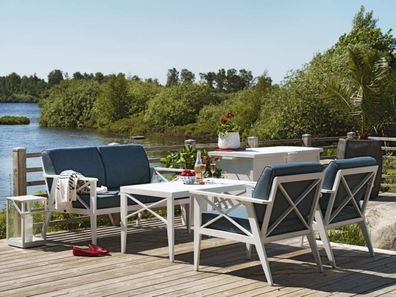 Gartenbank Sottenvile mit Kissen aus Aluminium und Olefin-Stoff, klassisch, blau, für