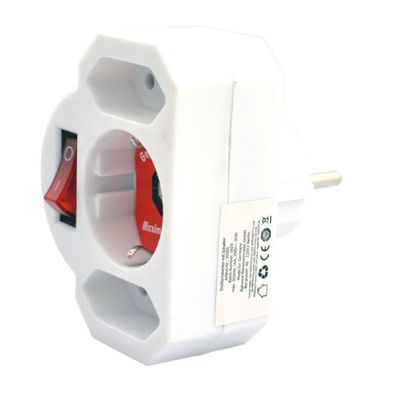 Zwischenstecker 3-fach mit Schalter Schuko 2x Euro Weiß
