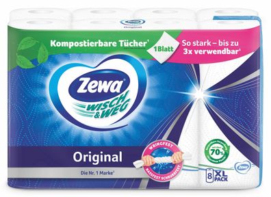 Zewa Wisch & Weg Original Küchenrollen 8 x45 Blatt 2-lagig