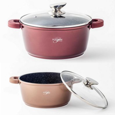 Kochtopf Aluguss Glasdeckel Ø20/24/28/30/32cm Induktion Marmorbeschichtu