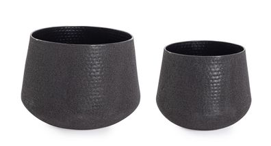 Outdoor-Vase Kenar 2er-Set aus Metall, modern handgefertigt, niedrig, schwarz, für Ga