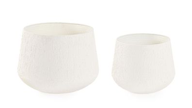 Outdoor-Vase Kenar 2er-Set aus Metall, modern handgefertigt, niedrig, weiß, für außen