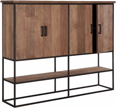 Schrank Beam aus Teakholz, Industrial Design, naturfarben, 4 Türen, Metallgestell