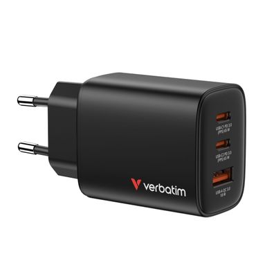 Verbatim GaN Ladegerät 65 W mit 2× USB-C PD und USB Anschluss