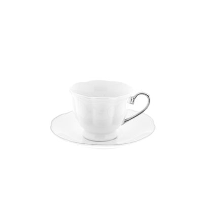 12-teiliges Mokkatassen-Set aus hochwertigem Porzellan - 90 ml, Weiß/Silber