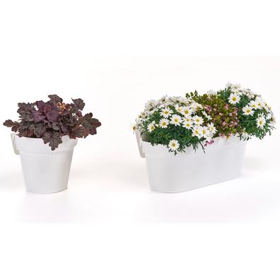 Geländertopf Weiß 25 oder 50 cm lang Hängetopf Blumenkasten Geländertöpfe Hängetöpfe