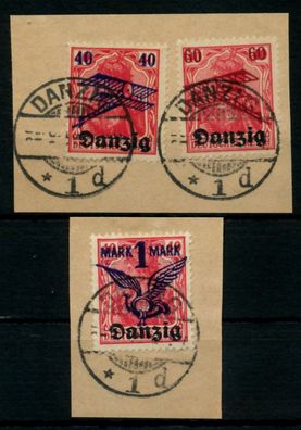 DANZIG 1920 Nr 50-52 zentrisch gestempelt Briefstück gepr. X6E6352