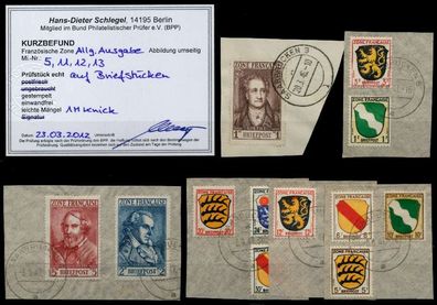 FRANZ. ZONE ALLG. AUSG. Nr 1-13 gestempelt Briefstück ATTEST X6EB106