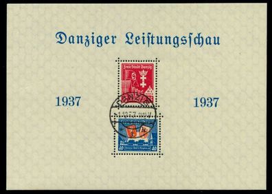 DANZIG 1937 Block 3-TS zentrisch gestempelt ATTEST X6F9096