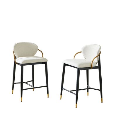 2er Set Chenille Barhocker höhenverstellbar mit Rückenlehne Fußstütze