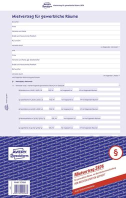 5x Avery Zweckform® 2874 Mietvertrag für gewerbliche Räume, A4, 6-seitig, mit Durchsc