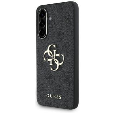 Hülle Galaxy A56 Guess Kunstleder grau Muster Logo goldfarbig