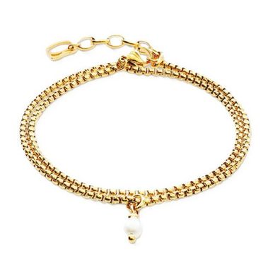 Armband - Edelstahl gold - Doppelband Perle