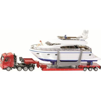 SIKU SUPER Schwertransport mit Yacht, Modellfahrzeug (rot/weiÃ #159;)