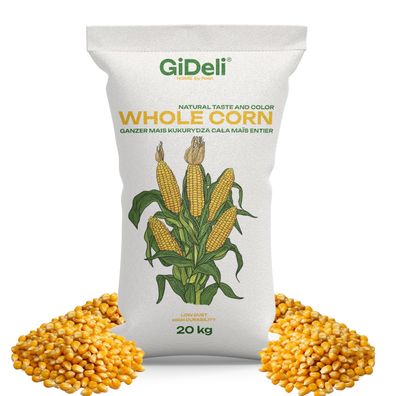 Maiskörner 20kg Futtermais Gelb Ganze Körner Hühner Enten Pferde Tauben GiDeli