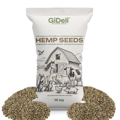 Hanfsamen 15kg Ungeschält Protein Vogelfutter Wildvögel Pferde Geflügel GiDeli