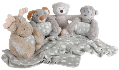 Plüschtier mit flauschiger Kuscheldecke Kuscheltier Teddybär Affe Koalabär Elch