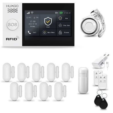 Funk Alarmanlage Set WiFi + GSM 4G LTE mit Sirene, 9x Tür- Fenstersensor HXA007
