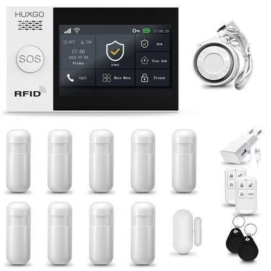 Alarm 2G, Alarmanlage Haus WiFi + GSM mit Sirene, 9x Bewegungsmelder für Haus