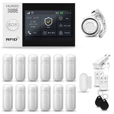 Alarm 2G, Alarmanlage Haus WiFi + GSM mit Sirene, 12x Bewegungsmelder für Haus