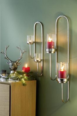 Fink SAXON, Leuchter, 2-flammig, Wandleuchter, Edelstahl, vernickelt, glatt, silbe