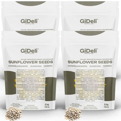 Sonnenblumenkerne 20kg Geschält Roh Vegan Natur Proteinreich Snack Backen GiDeli
