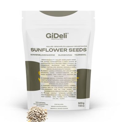 Sonnenblumenkerne 500g Geschält Roh Vegan Natur Proteinreich Snack Backen GiDeli