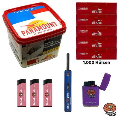 Paramount Volumentabak Ultra Big Box 530g, Winston Hülsen, Feuerzeuge