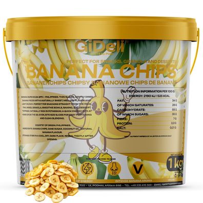 Bananenchips 1kg Ungesüßt Getrocknete Bananen Palmölfrei Snack Müsli GiDeli